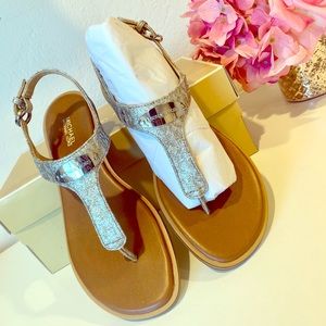 MK Plate Logo Silver/Gold Thong Sandals